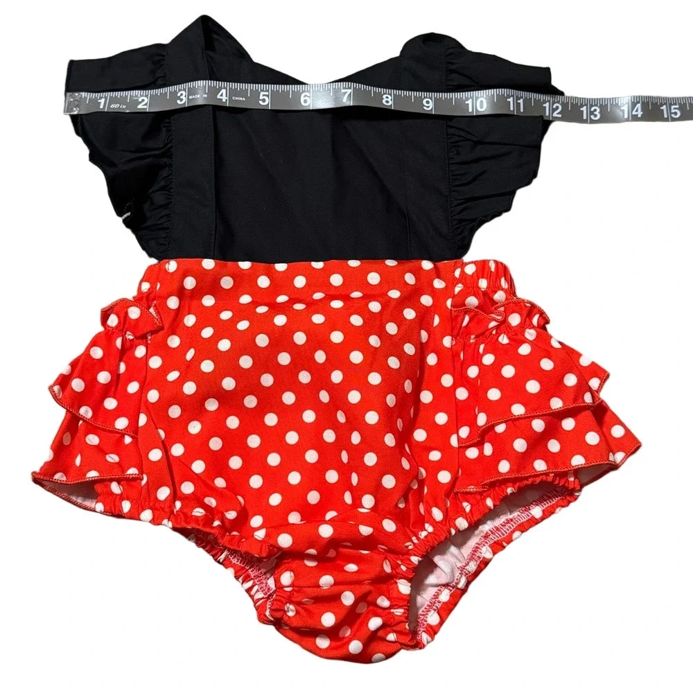 Minnie Mouse Inspired Costume Dress Up Ruffled Baby Romper Size 6-9 Months